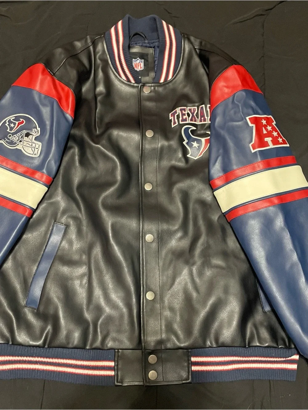 Houston Texans Officially Licensed NFL Varsity Faux Leather Jacket Men Size 2XL